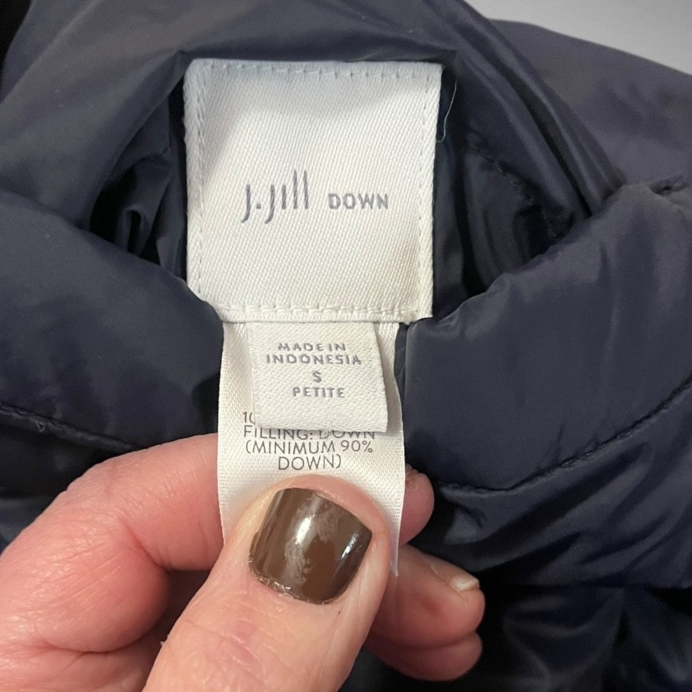 J.JILL Women's Navy Reversible Down Nylon Sherpa Puffer Coat Snap‎ Closure | EUC - Picture 6 of 7